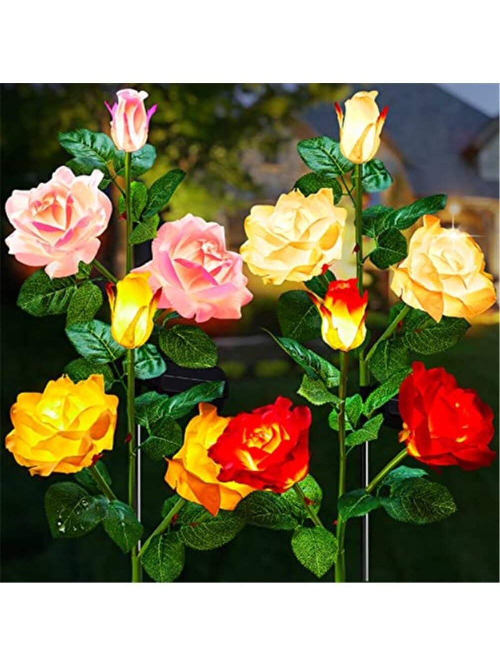 Solar Rose Flower Garden Lights 4 Pack LED Outdoor Waterproof Yard Patio Decor